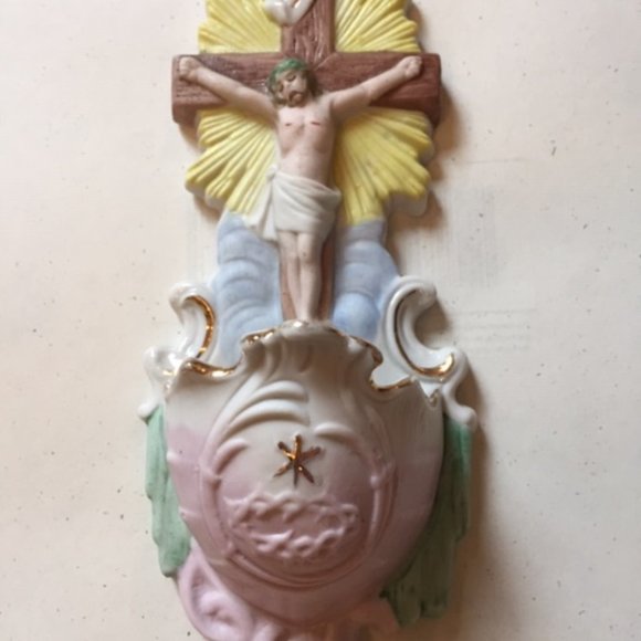 Vintage Holy Water Font Porcelain Bisque-Germany